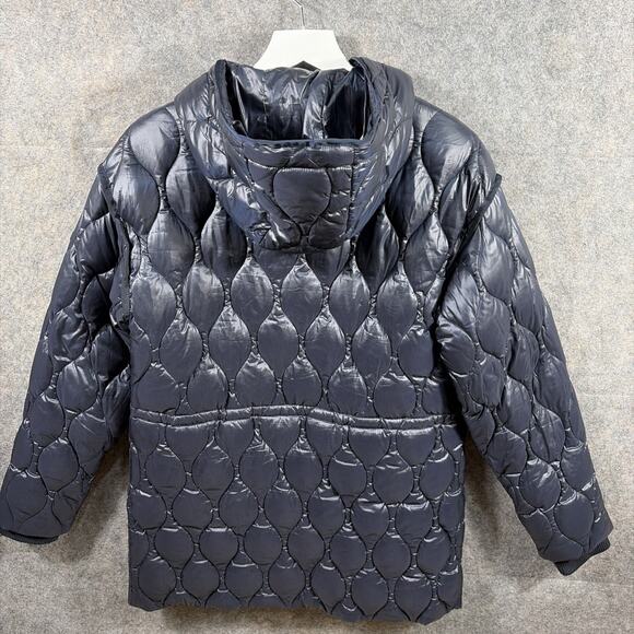 Women’s Donna Karan $350 Hooded Zip Front Quilted Navy Blue Jacket Size Medium - Picture 8 of 13